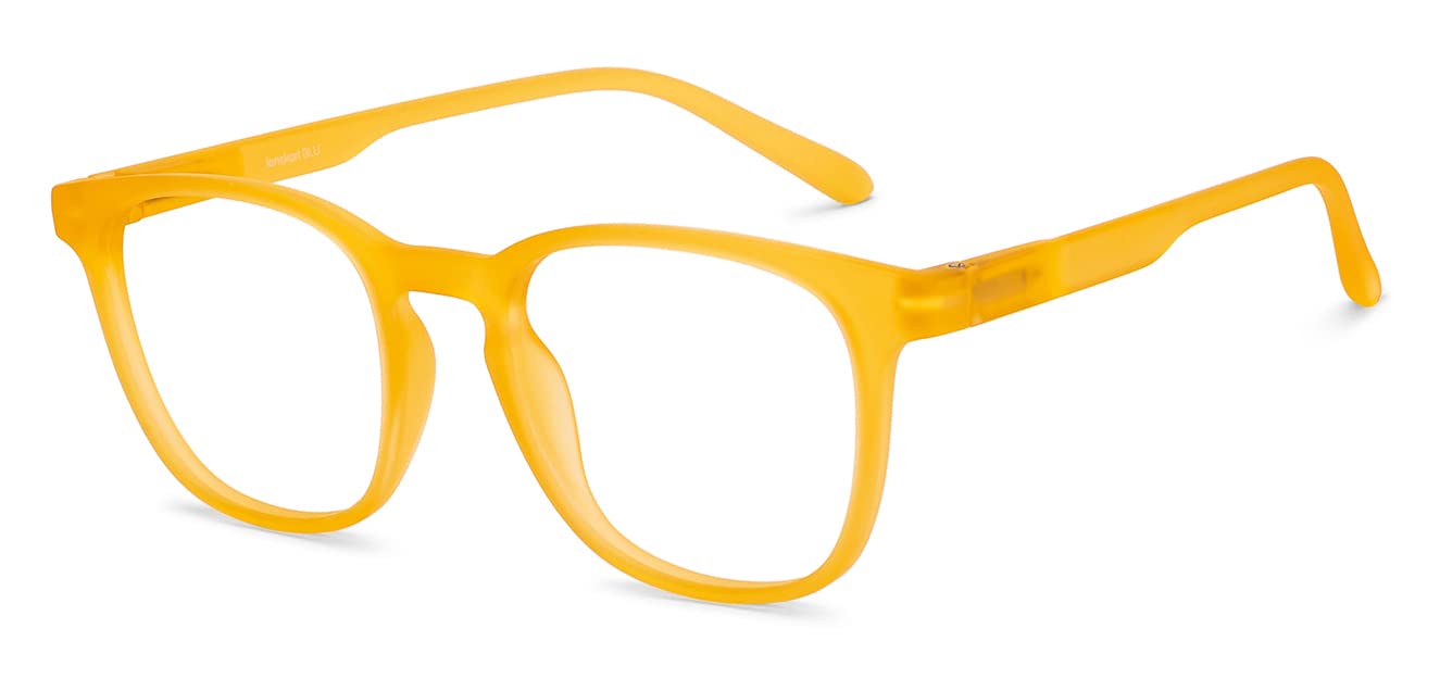HUSTLR Zero Power Bluecut & Antiglare Computer Eyeglasses | Amber Full Rim Square | As Seen On Shark Tank | Peyush Bansal Glasses | For Men & Women | Medium | LB E14058-W