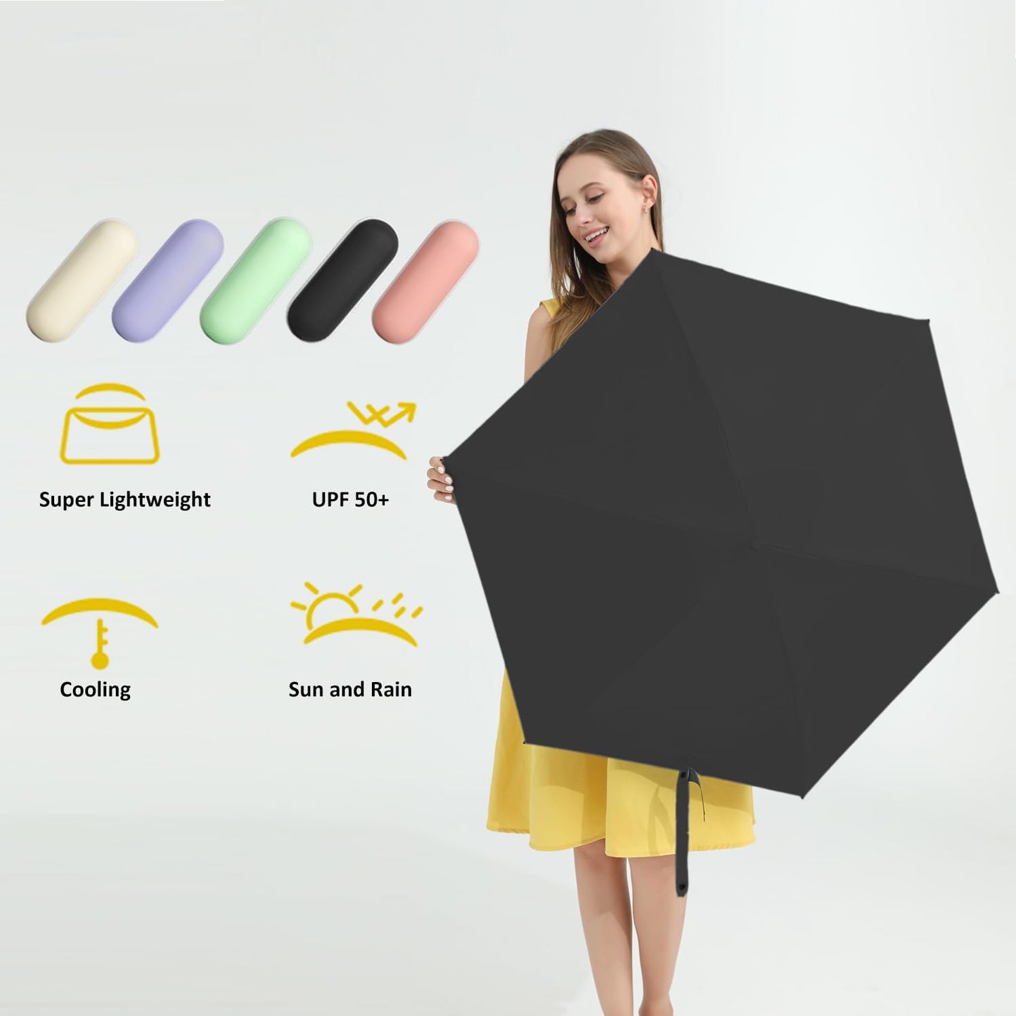 BAODINI Travel Mini Umbrella for Purse With Case-Small Compact UV Umbrella Protection Sun Lightweight Tiny Pocket Umbrella with Case for Women, Girls