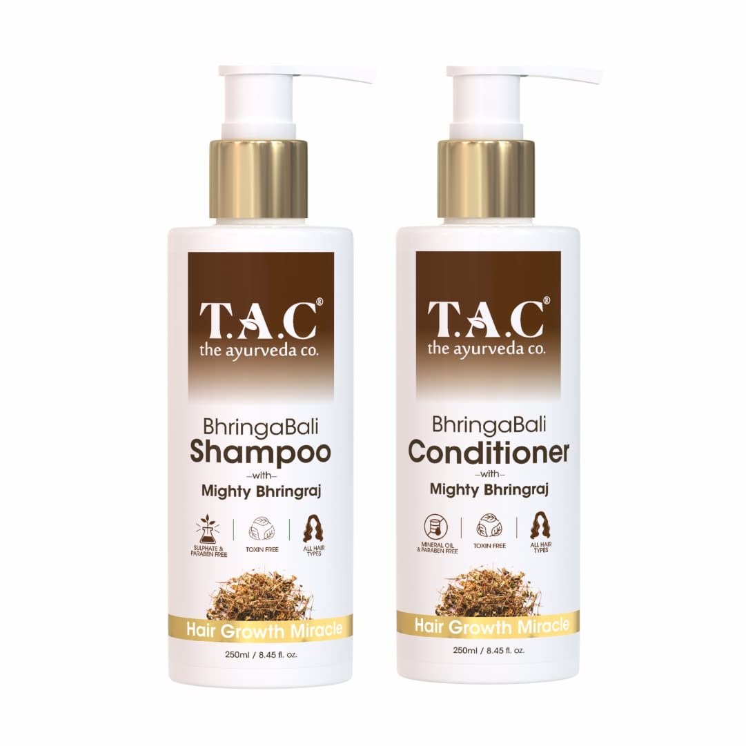 TAC Combo Of Bhringabali Hair Shampoo (250ml) & Bhringabali Conditioner (250ml), Sulphate & Paraben Free, for Women & Men, All Hair Types