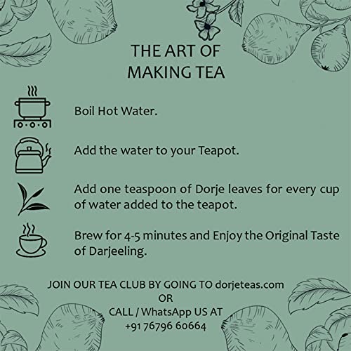 DORJE TEAS Roasted Darjeeling Tea | Loose Whole Leaf Tea | 250gm (Pack Of 1) | 100% Pure Darjeeling Long Leaf | Orignial Darjeeling Black Tea | 100 Cups