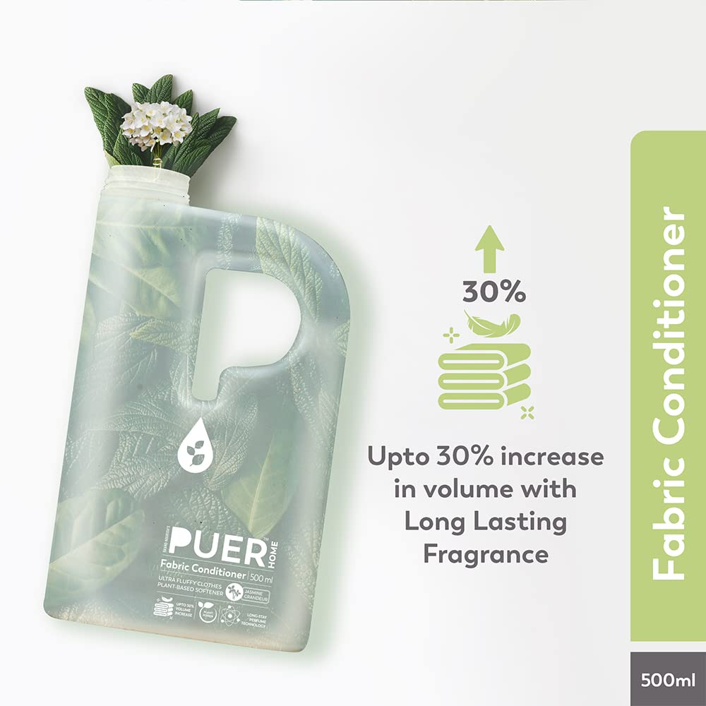 Brand Nourish Puer Plant Based Fabric Conditioner| Jasmine Grandeur | Long Lasting Fragrance & 30% Extra Softness | Eco-Friendly & Plant Powered (500Ml), Liquid