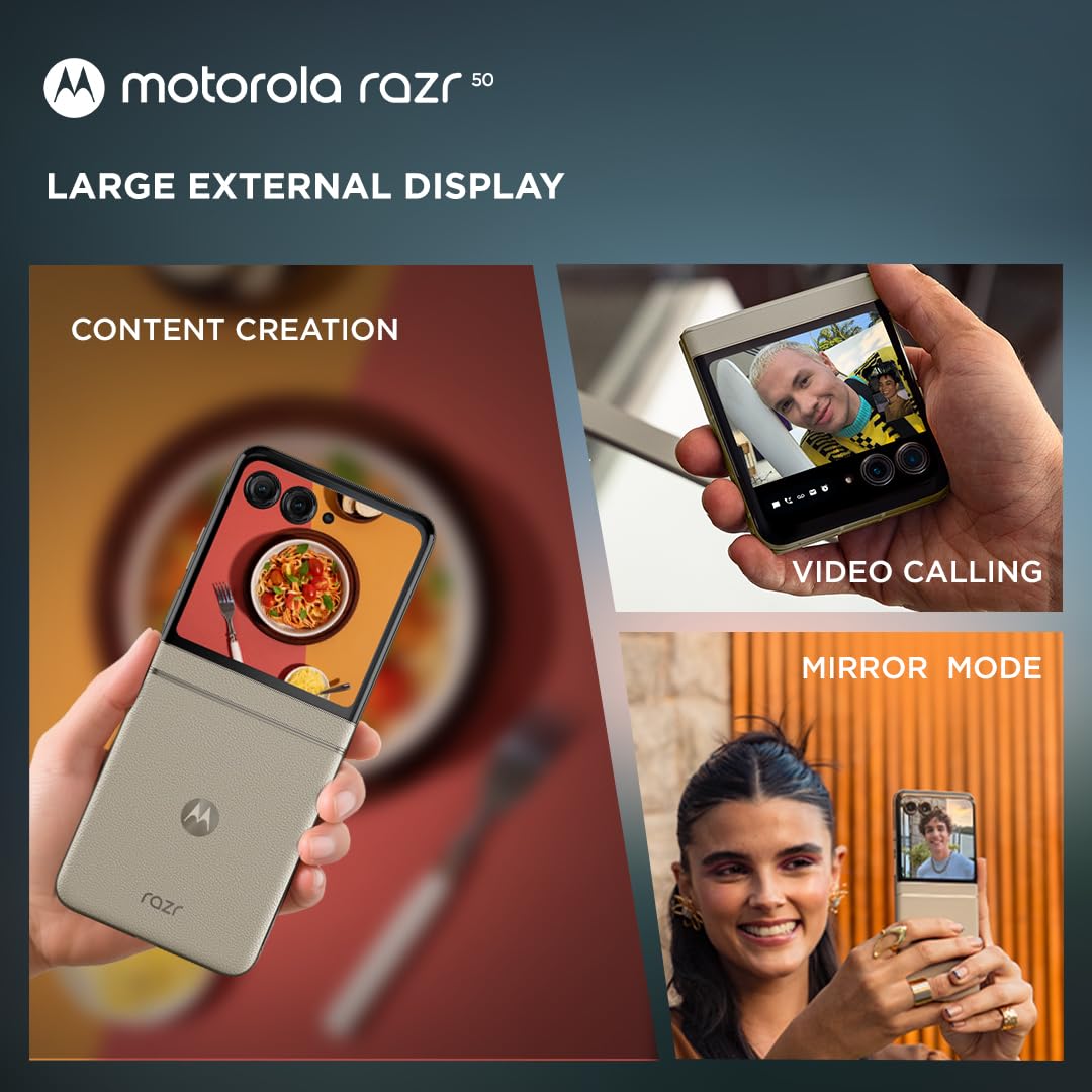 Motorola razr 50 (Beach Sand, 8GB RAM, 256GB Storage) | 3.6" External AMOLED Display | 6.9" AMOLED 120Hz Display | 32MP Selfie Camera