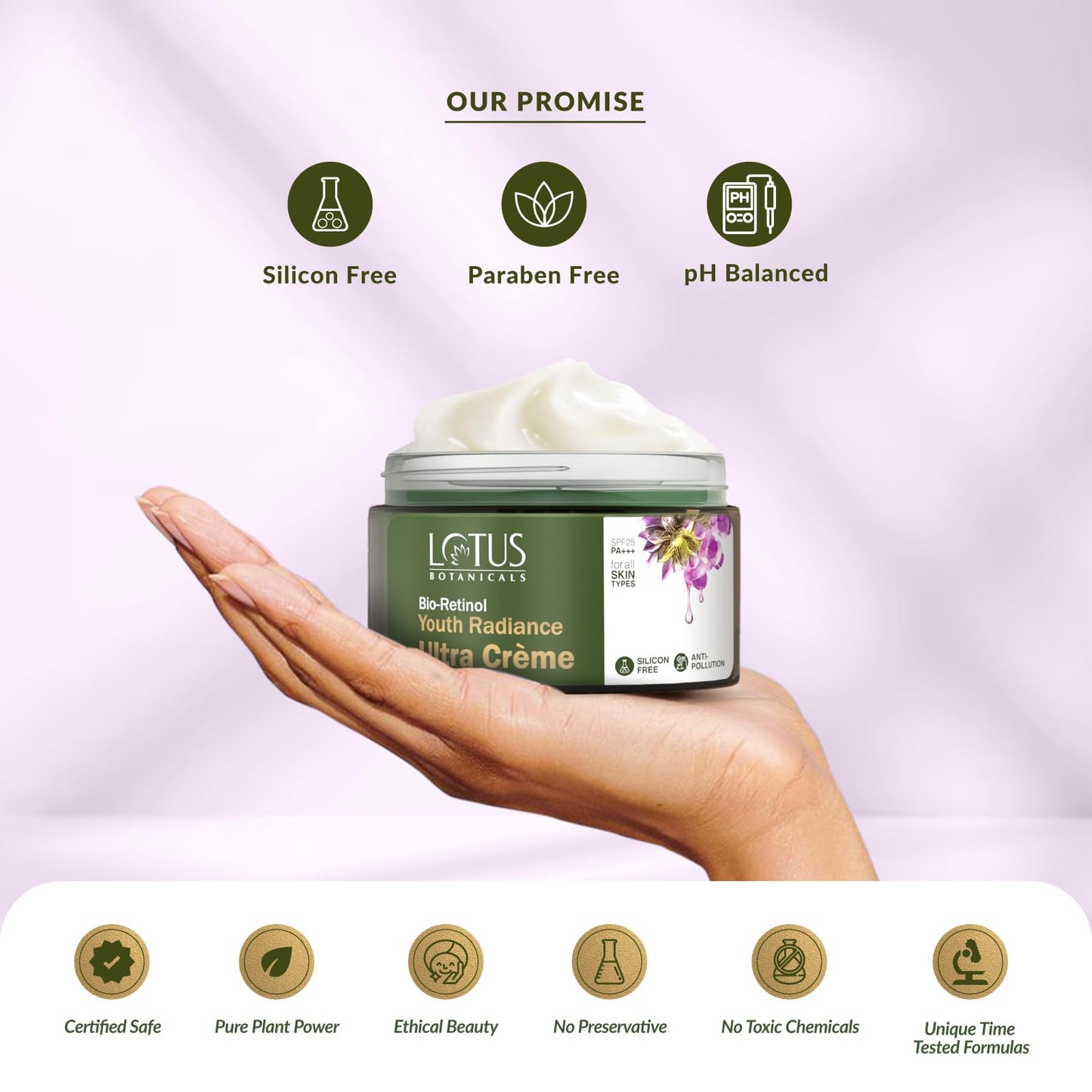 Lotus Botanicals Bio Retinol Youth Radiance Ultra Cream | SPF 25 PA+++ | Preservative Free | For All Skin Types | 50g
