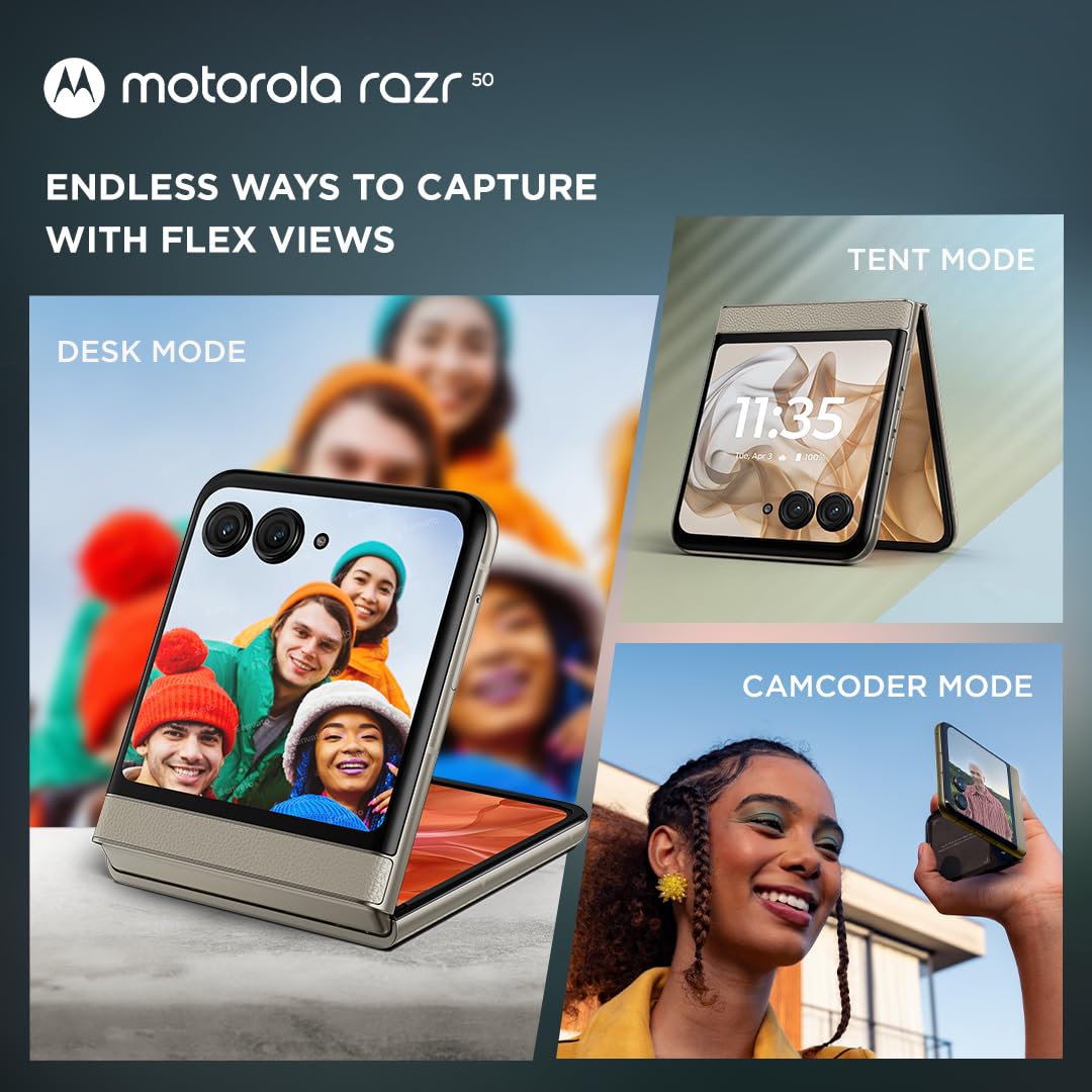 Motorola razr 50 (Beach Sand, 8GB RAM, 256GB Storage) | 3.6" External AMOLED Display | 6.9" AMOLED 120Hz Display | 32MP Selfie Camera