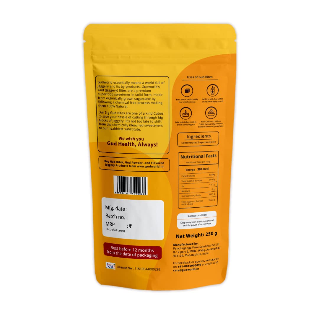 Gudworld Jaggery Cubes I 5 Gram Gud Bites I 750 gm (Pack of 3 x 250 gm) I Sugarcane Jaggery I Bite Size Small Jaggery Cubes I Gud I Healthy Sugar Alternative I Natural Jaggery I Chemical Free Jaggery