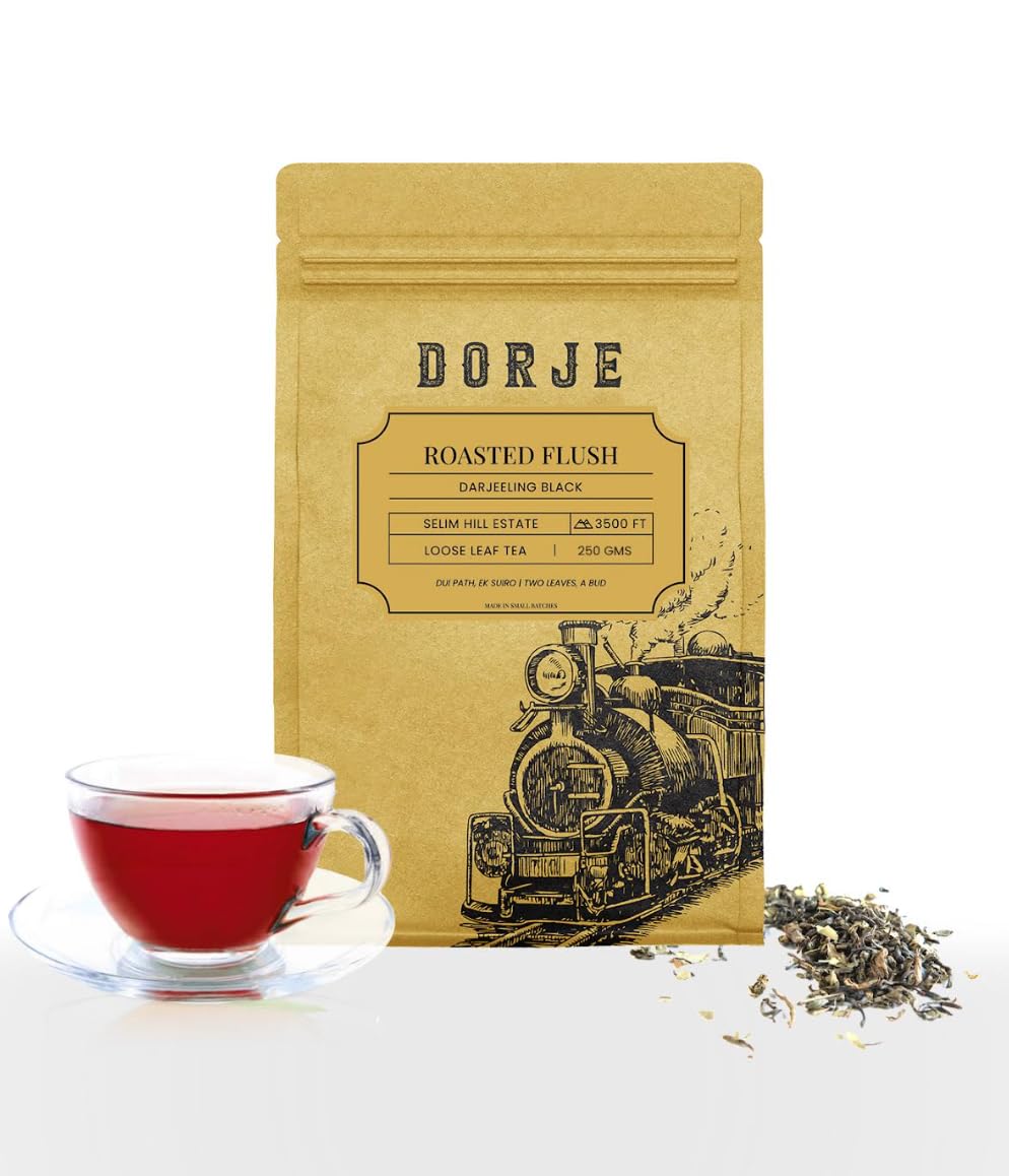 DORJE TEAS Roasted Darjeeling Tea | Loose Whole Leaf Tea | 250gm (Pack Of 1) | 100% Pure Darjeeling Long Leaf | Orignial Darjeeling Black Tea | 100 Cups