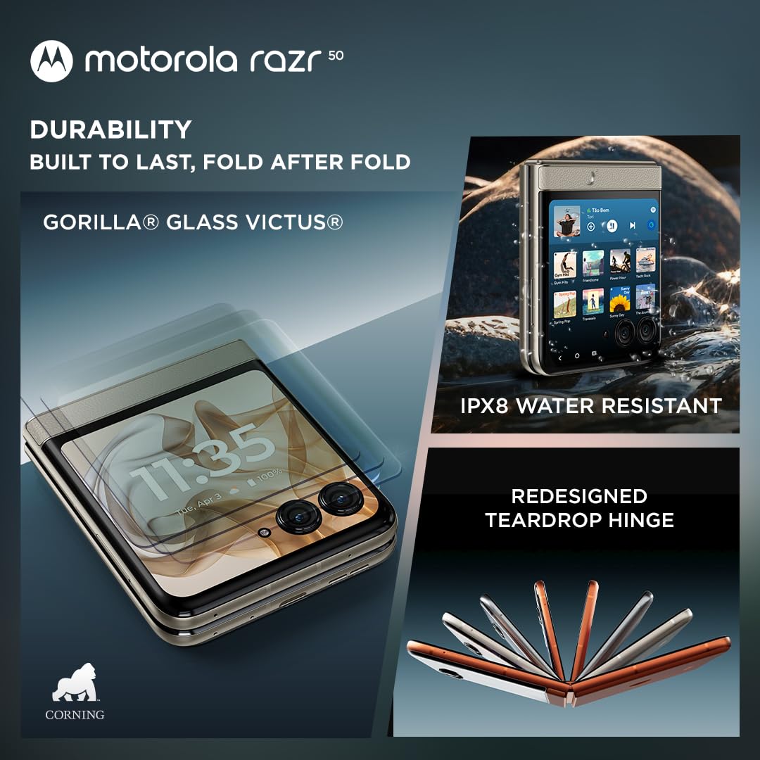 Motorola razr 50 (Beach Sand, 8GB RAM, 256GB Storage) | 3.6" External AMOLED Display | 6.9" AMOLED 120Hz Display | 32MP Selfie Camera