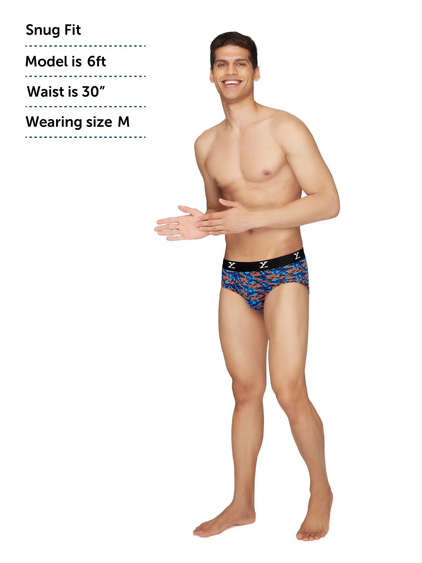 XYXX Men's Underwear Shuffle IntelliSoft Antimicrobial Micro Modal Brief Pack of 2 (Camo Blue & Orange ; White; M)