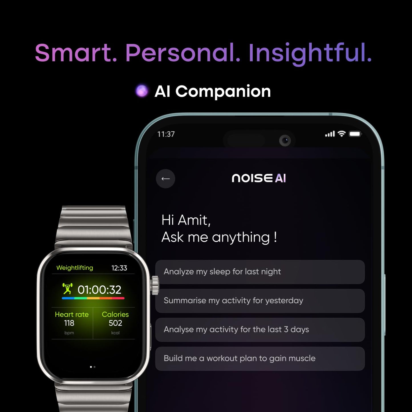 Noise Pro 6 Max Smart Watch:Intelligent AI, Endless AI Watch Faces, AI Companion, 1.96” AMOLED, Stainless Steel Build, Built-in GPS, 5 ATM, EN2 Processor,for iOS & Android(Signature Brown)