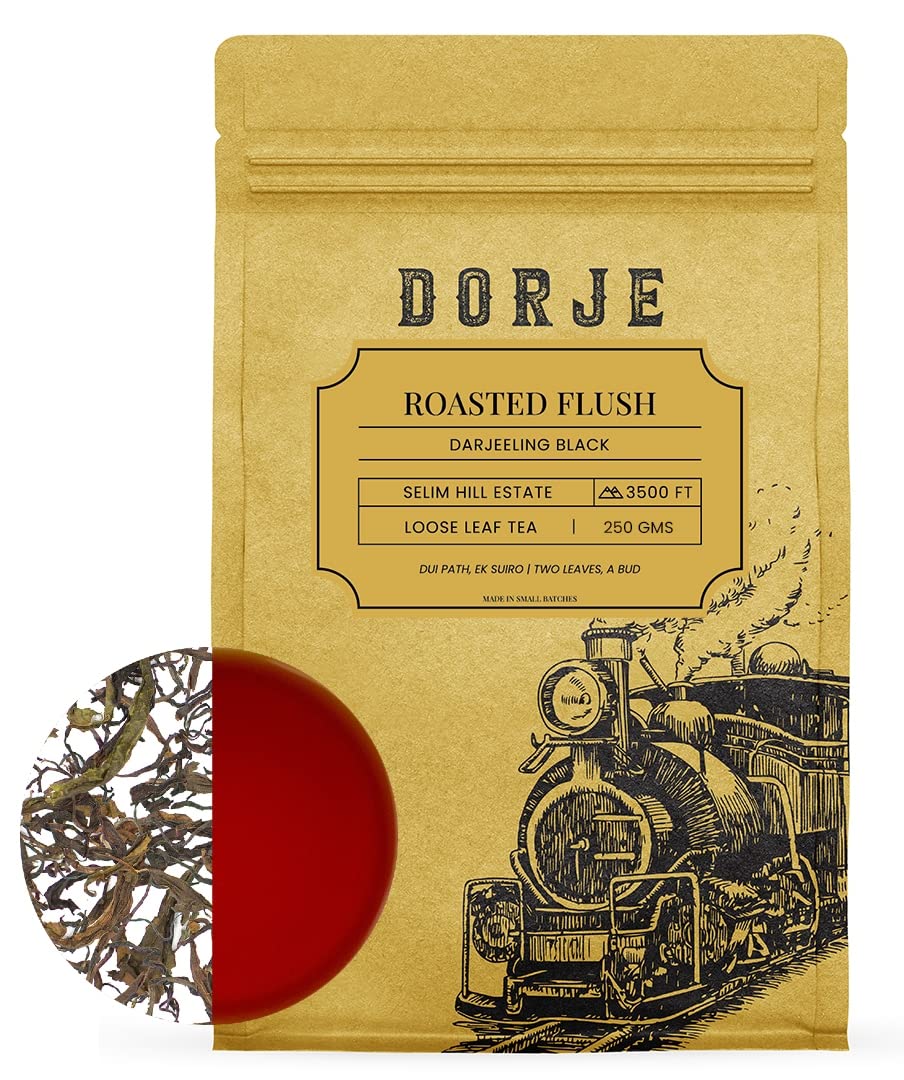 DORJE TEAS Roasted Darjeeling Tea | Loose Whole Leaf Tea | 250gm (Pack Of 1) | 100% Pure Darjeeling Long Leaf | Orignial Darjeeling Black Tea | 100 Cups