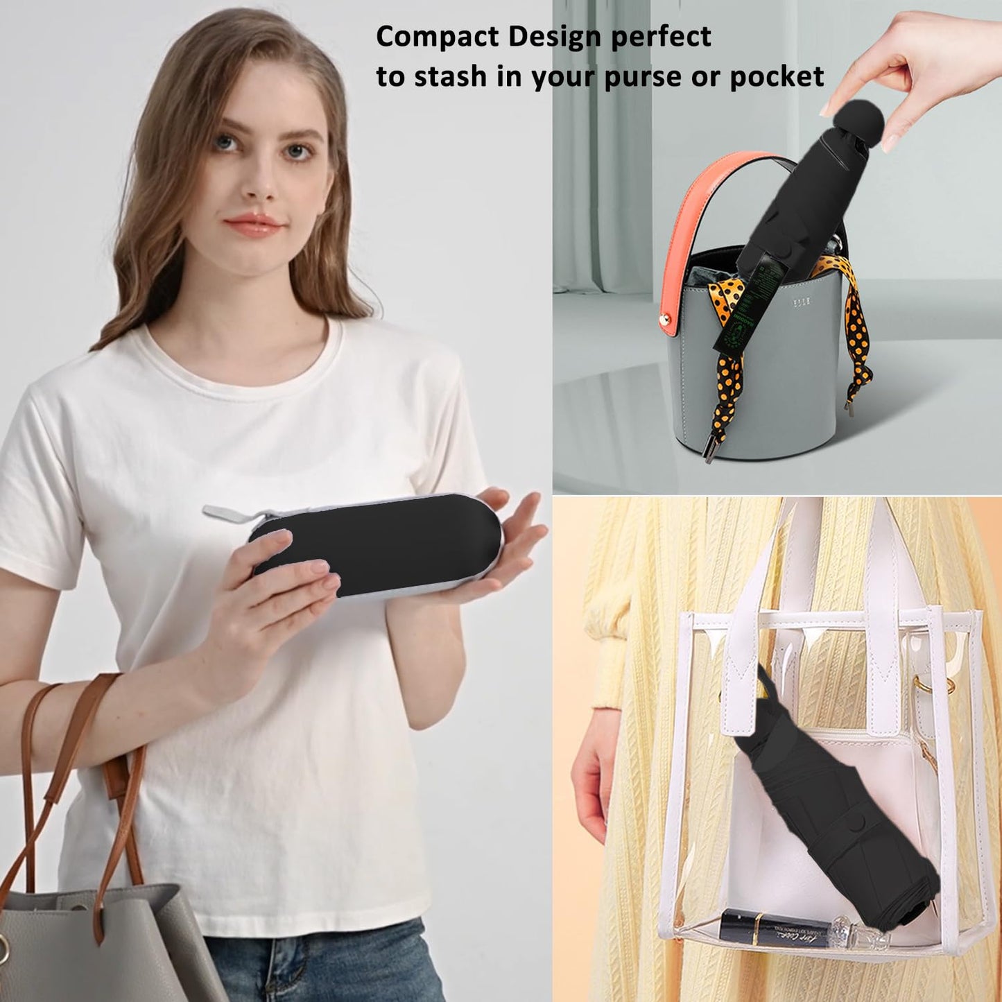 BAODINI Travel Mini Umbrella for Purse With Case-Small Compact UV Umbrella Protection Sun Lightweight Tiny Pocket Umbrella with Case for Women, Girls