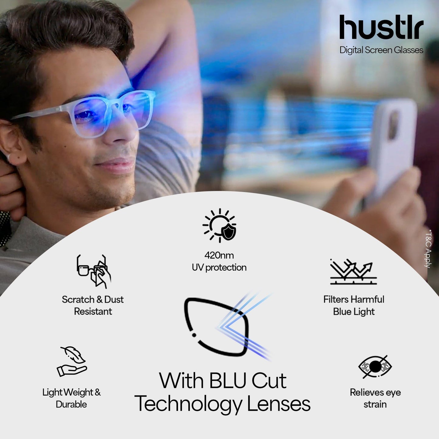 HUSTLR Zero Power Bluecut & Antiglare Computer Eyeglasses | Amber Full Rim Square | As Seen On Shark Tank | Peyush Bansal Glasses | For Men & Women | Medium | LB E14058-W