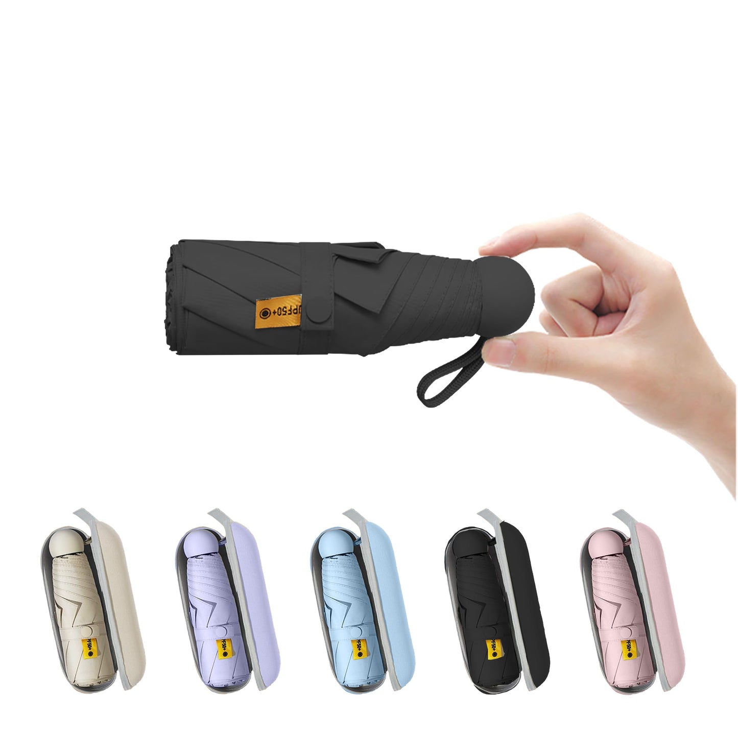 BAODINI Travel Mini Umbrella for Purse With Case-Small Compact UV Umbrella Protection Sun Lightweight Tiny Pocket Umbrella with Case for Women, Girls
