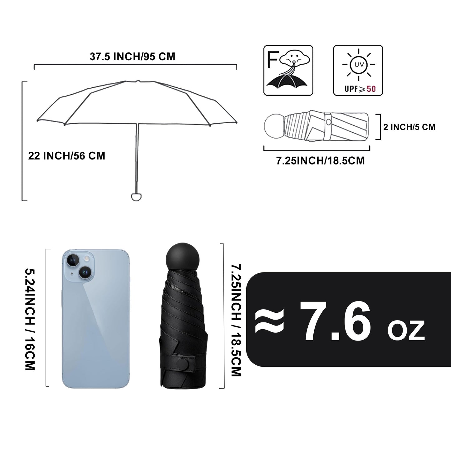 BAODINI Travel Mini Umbrella for Purse With Case-Small Compact UV Umbrella Protection Sun Lightweight Tiny Pocket Umbrella with Case for Women, Girls