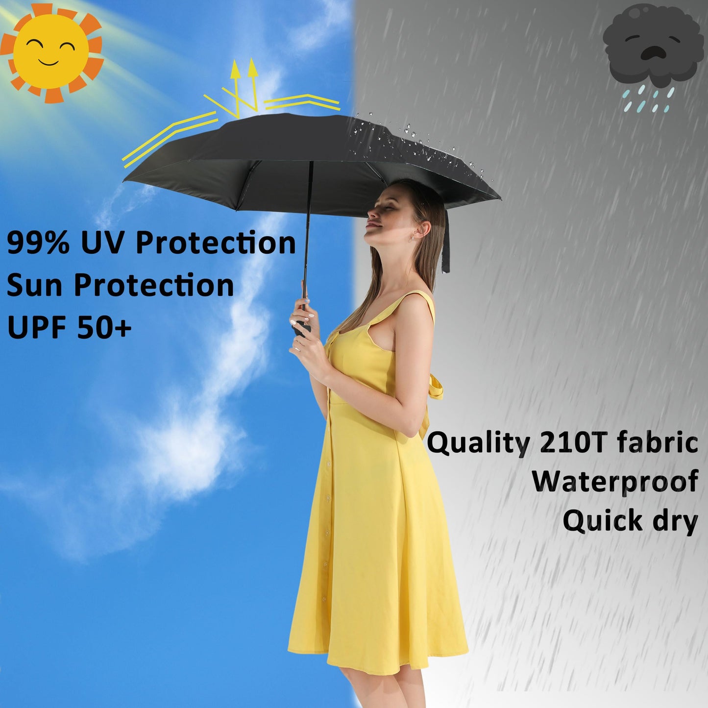 BAODINI Travel Mini Umbrella for Purse With Case-Small Compact UV Umbrella Protection Sun Lightweight Tiny Pocket Umbrella with Case for Women, Girls