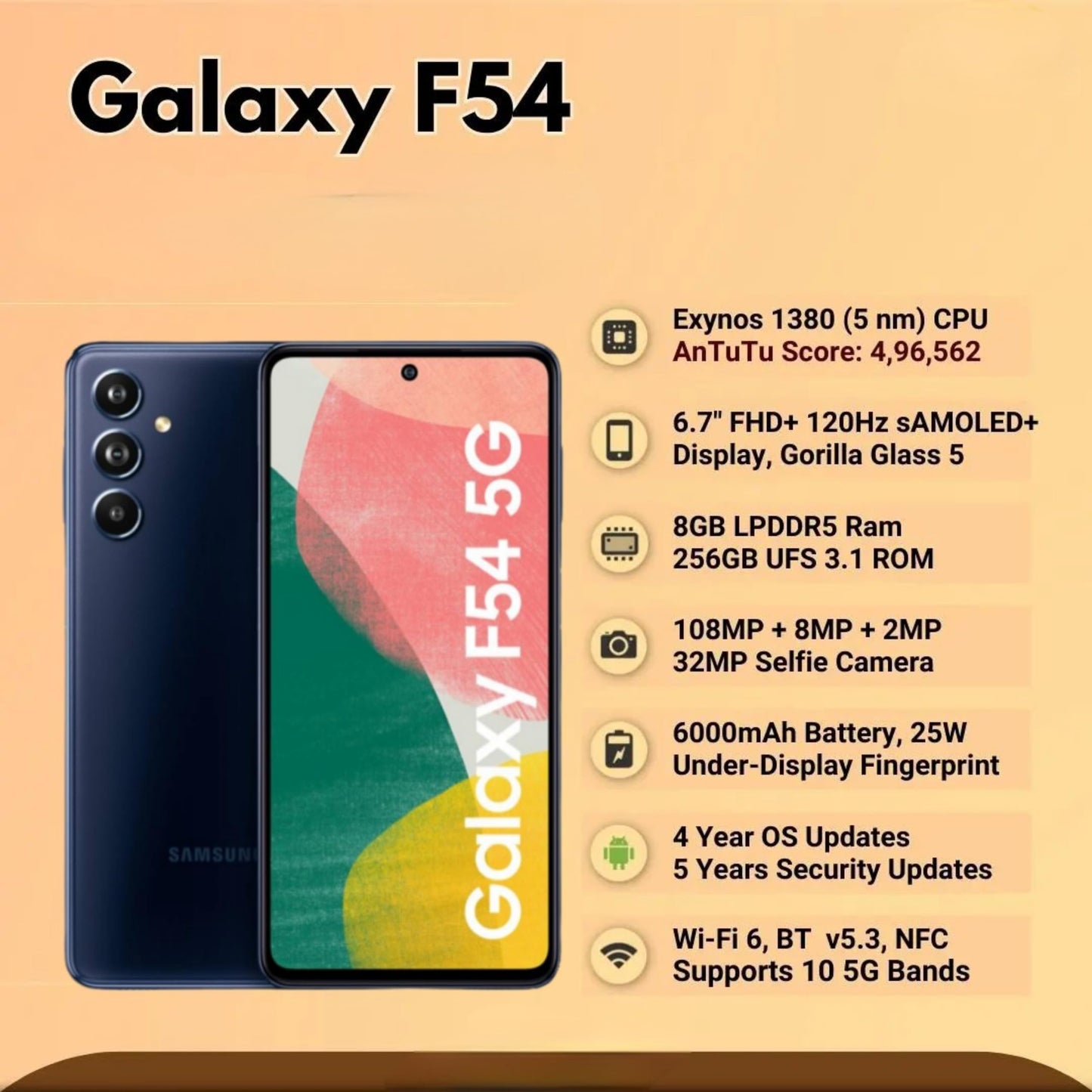 Samsung Galaxy F54 5G (Meteor Blue) (256 GB ROM) (8 GB RAM)