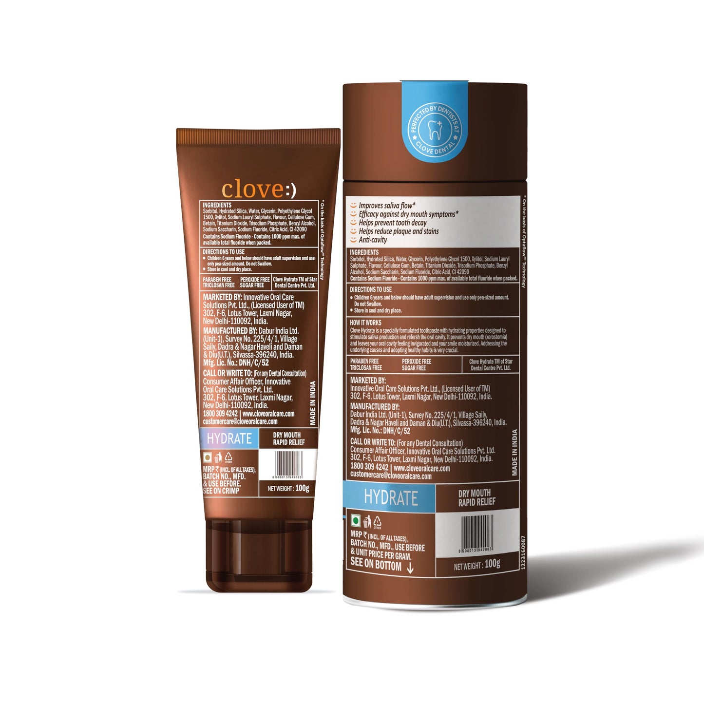Clove Hydrate Toothpaste | Dry Mouth Solution | Strengthens Mouth's Natural Defense Systems | Boosts Saliva Production | Fights Bad Breath | Sugar Free | Triclosan Free | Paraben Free | Peroxide free| Pack of 1 (100g)